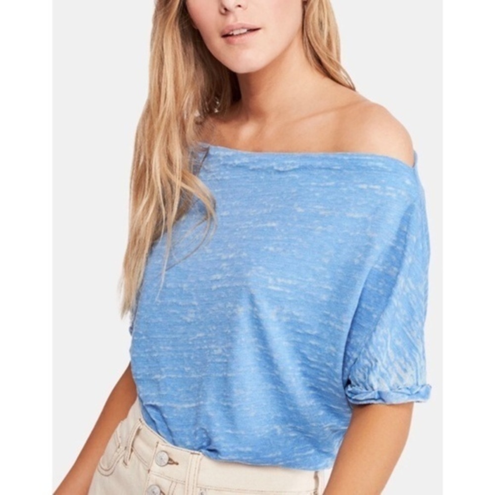 FREE PEOPLE Women’s Blue Dusk Off Shoulder Lightweight See-through Shirt Size XS
